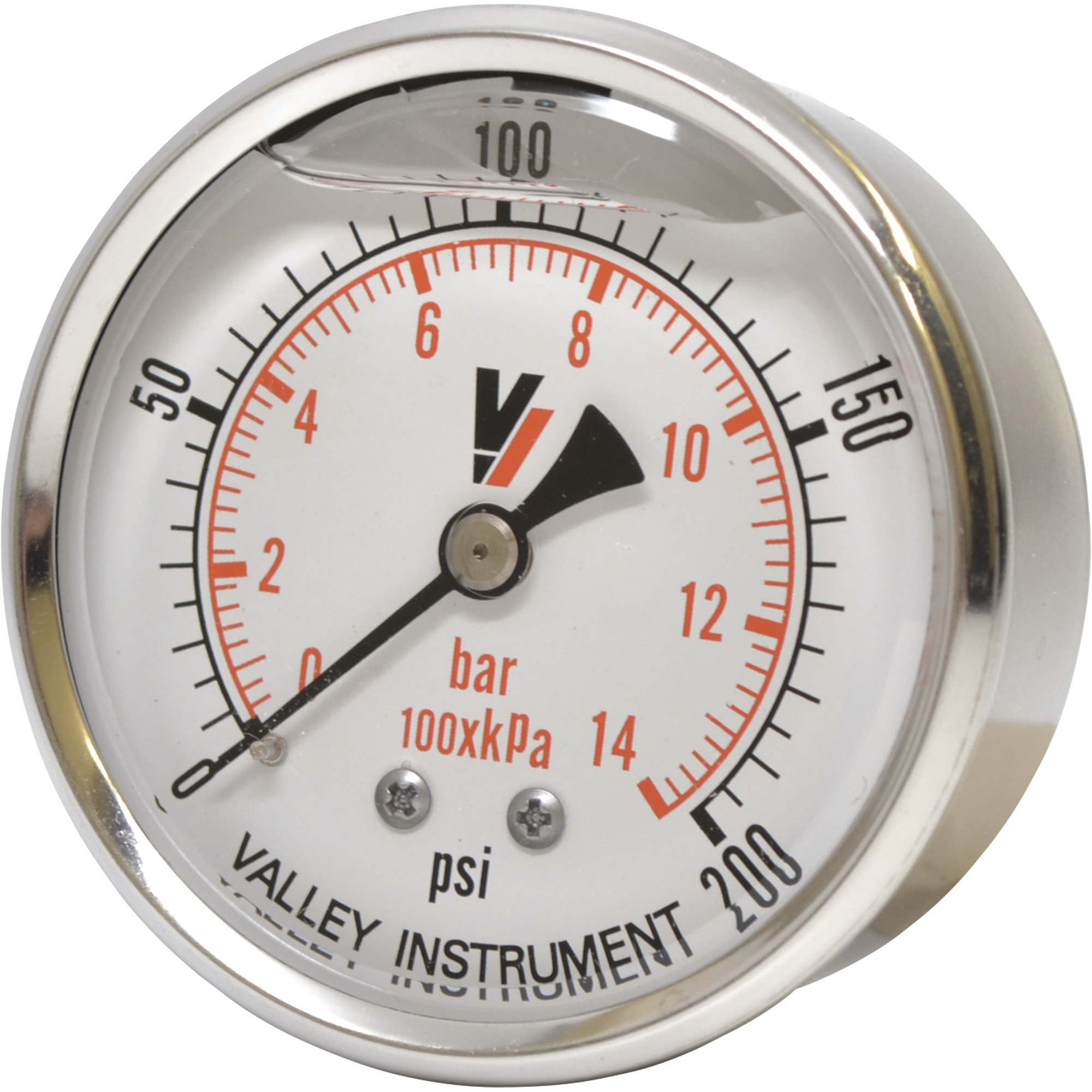 Valley Industries, 2.5in. Back Mt Gauge 200PSI, Case Material Stainless Steel, Min. Operating Pressure 0 PSI, Max. Operating Pressure 200 PSI, Model# 2240GXB200